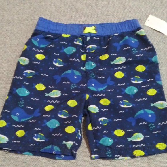 SIZE 2T Toddler Boys Swim Shorts Swim Trunks BLUE Multi-Color FISH All-Over NEW - Picture 1 of 6